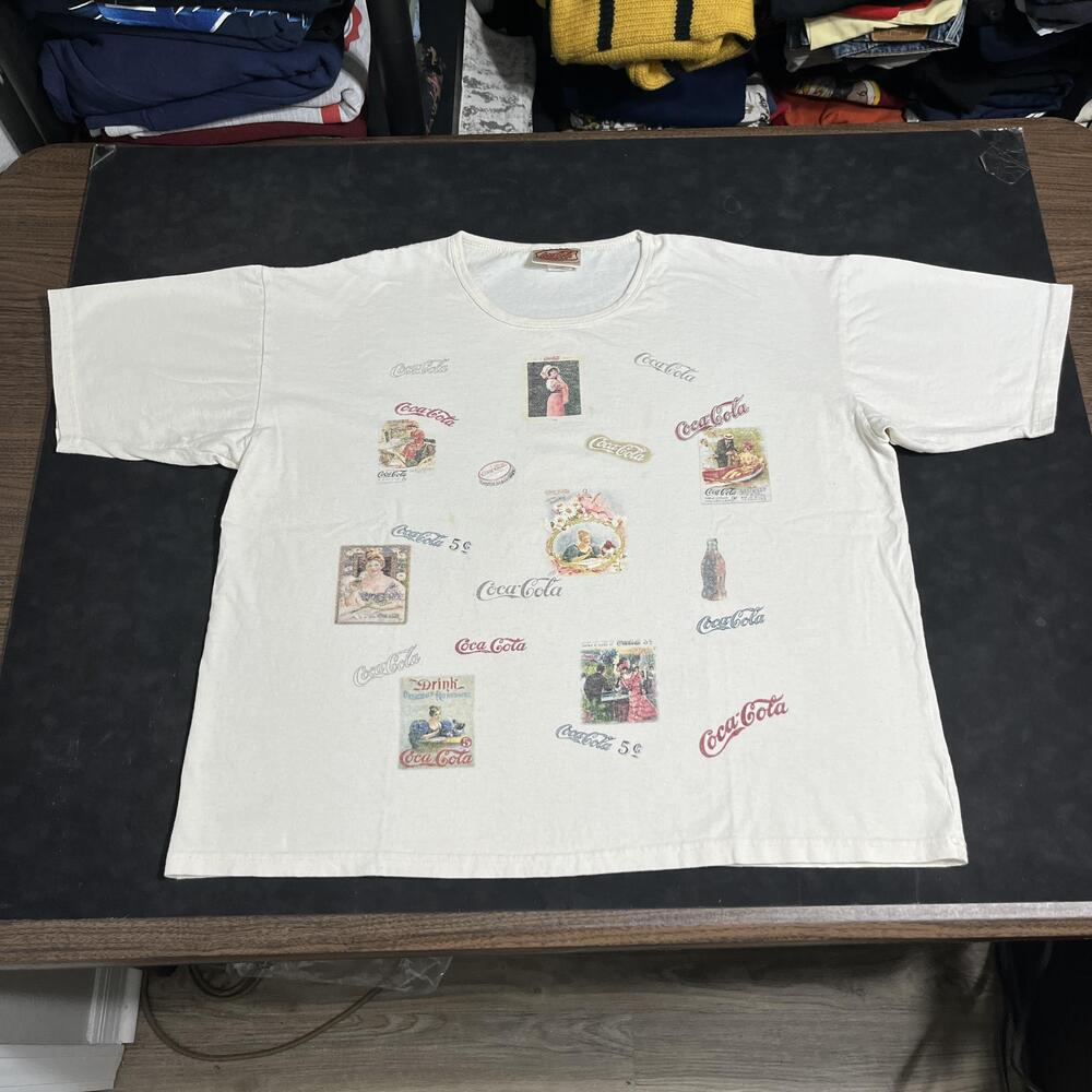 Coca-Cola Shirt Vintage Ad Collage Cracker Barrel Graphic Tee Prairie Girl Coke
